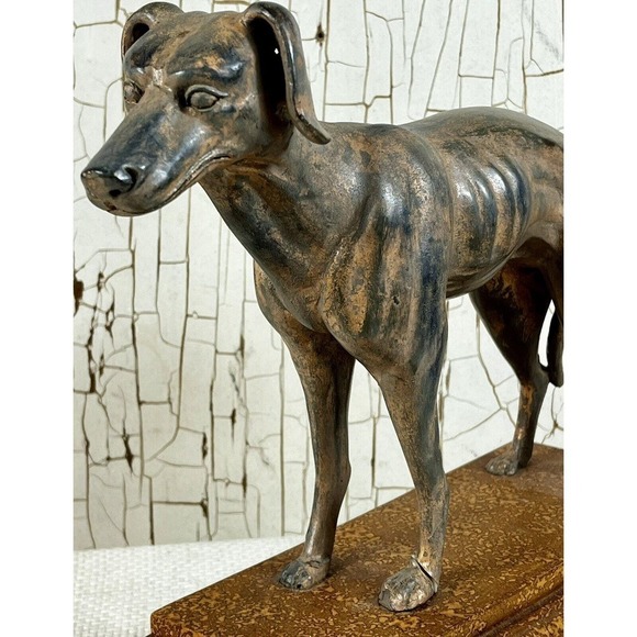 Art Deco Style Bronzed Statue Sculpture Whippet Greyhound Dog on Base - Picture 4 of 10